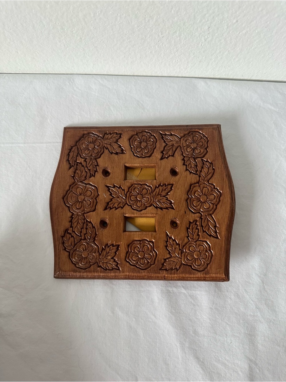 Hand-Carved Floral Double Toggle Wall Plate Cover - Brown with screws